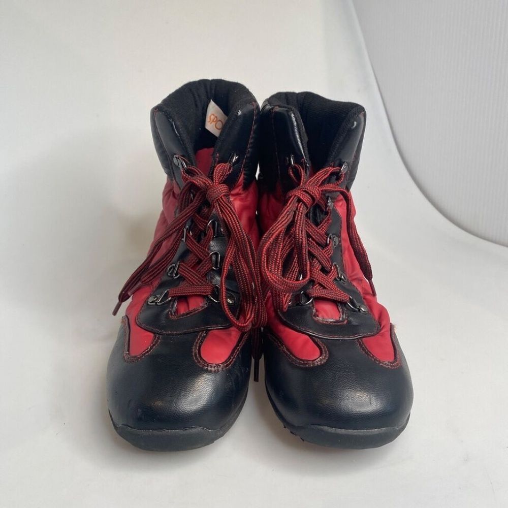 Sporto Sheila 8.5 Quilted Maroon Red Black Water Repellant Lace Up Ankle Boots - Picture 13 of 16